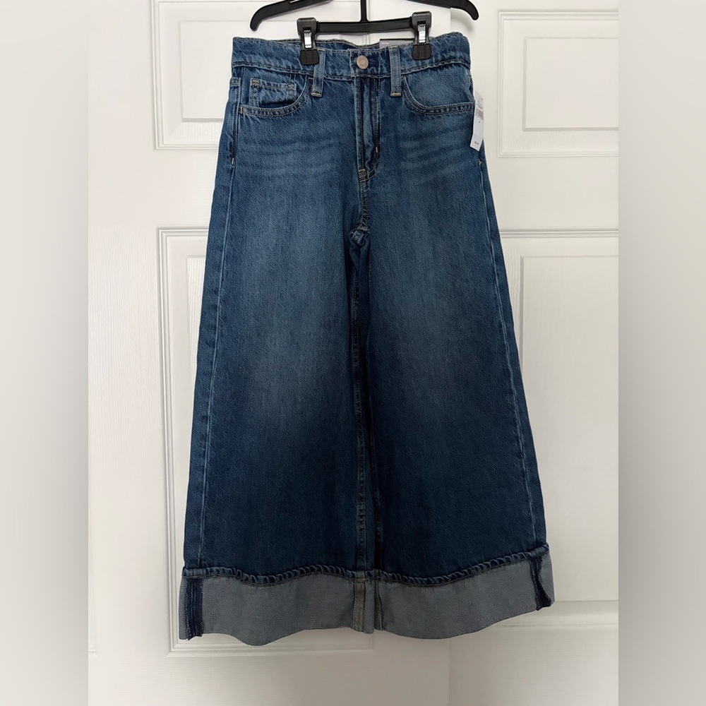 GAP Girls Boho Dark Wash Denim Baggy Mid Rise Adjustable Waist Jeans Size 8